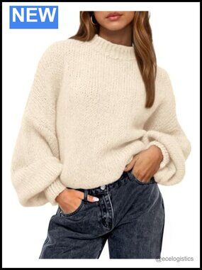 Oversized Knit Crewneck Pullover Sweater for Women Long Sleeve